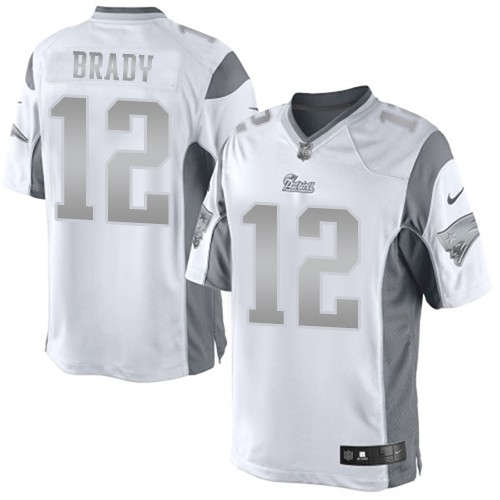 Men's Elite Tom Brady Nike Jersey White - #12 Platinum NFL New England Patriots